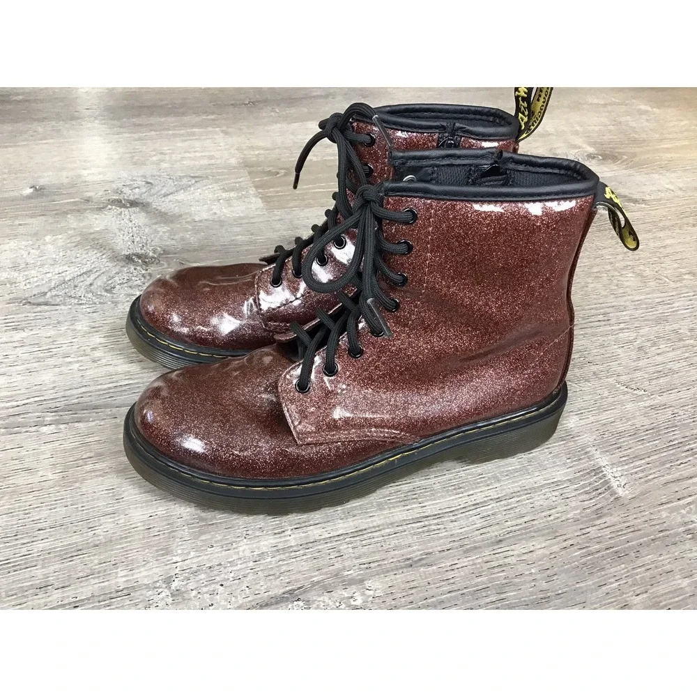 Dr. Martens Youth Boots Girls Size 4 Mauve Glitter Rays 1460 J Combat Boots Zip